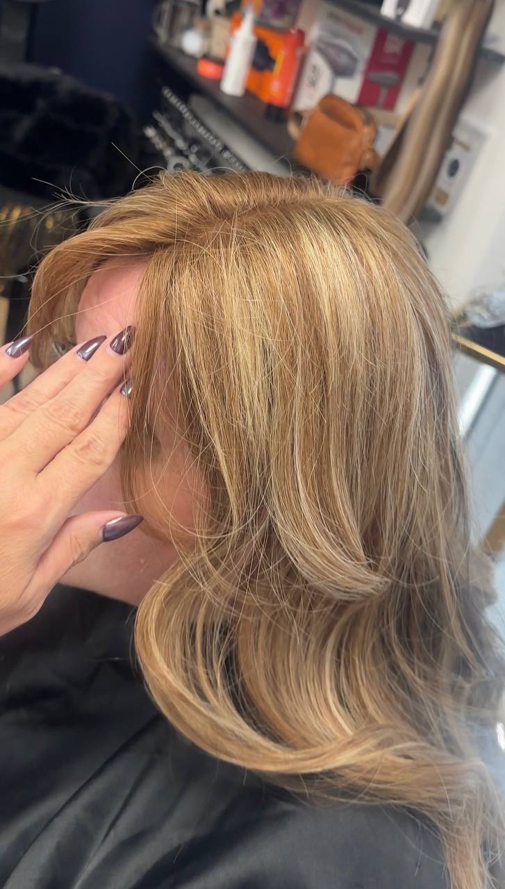 After — full, styled hair